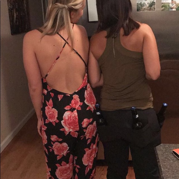 Black jumpsuit with pink flowers - Picture 3 of 3